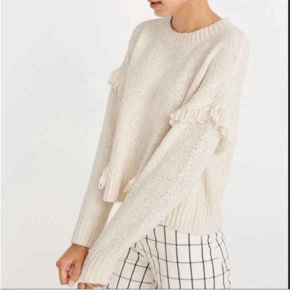 Madewell Cream Fringe Textured Knit Sweater – Size XS - Picture 1 of 7